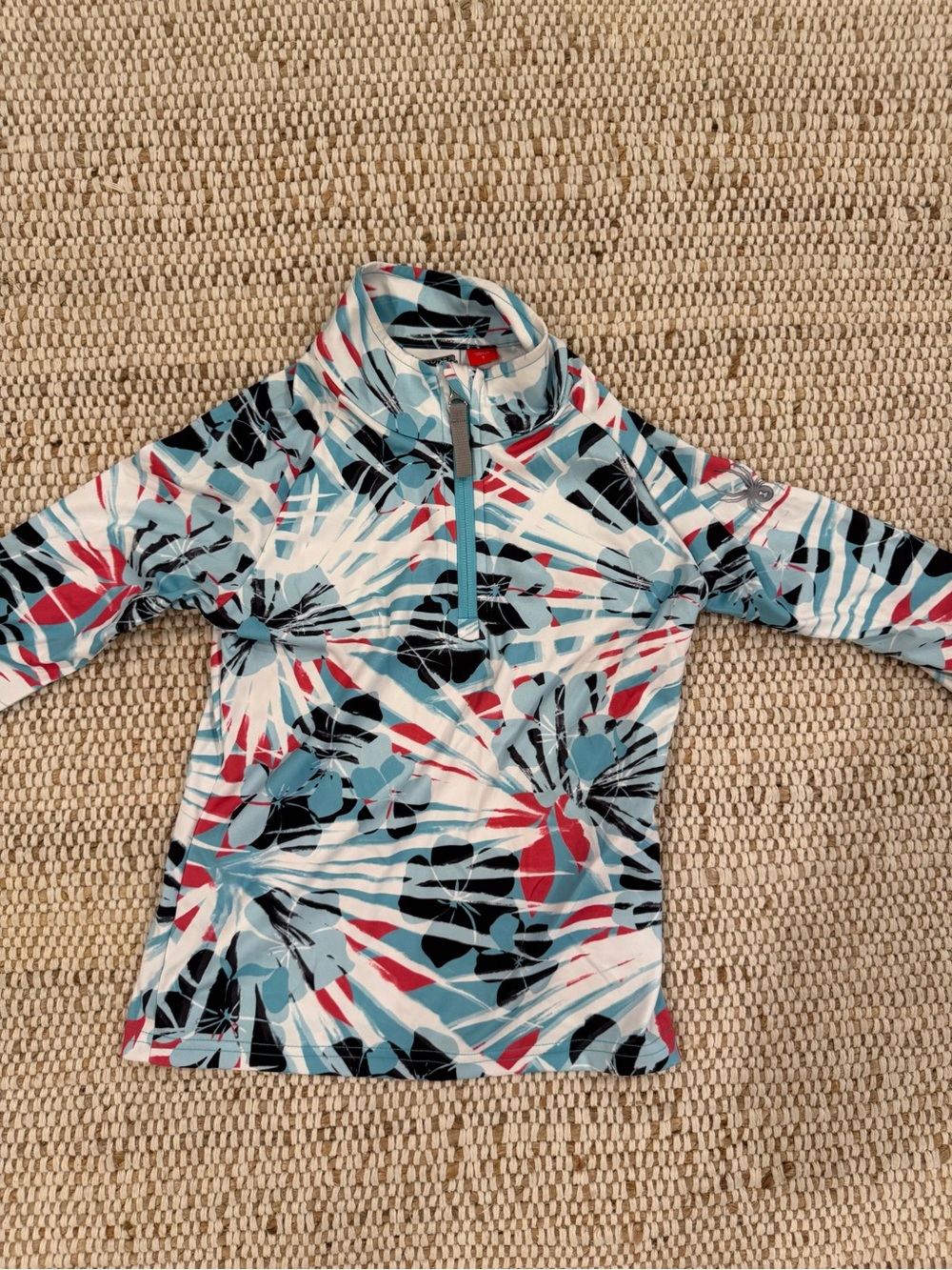 Spyder Girls' Floral-Print Half-Zip Top in Blue, Black & Red
